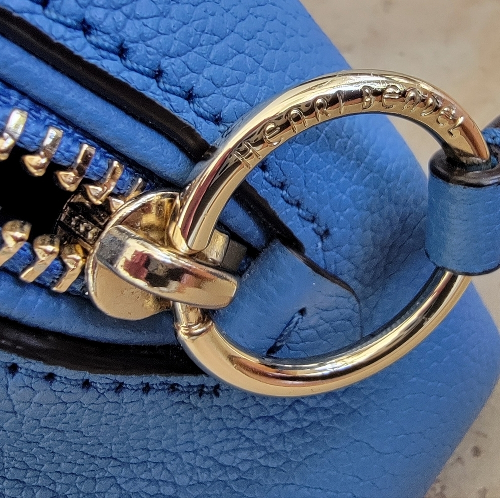 Henri Bendel Convertable Backpack In Pebble Grain Leather Periwinkle-Navy Suede - Picture 12 of 14